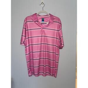 Pro Tour Mens Golf Polo Size L Coolplay Pink Stripe Performance Moisture Wicking